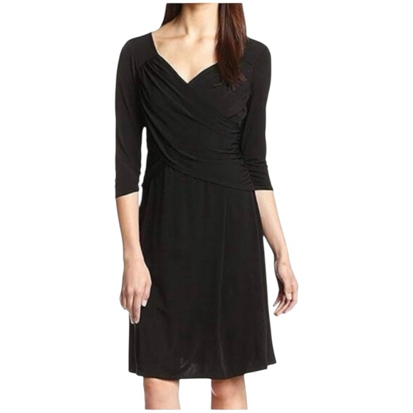 My Collection B-Slim New Black Midi Dress A-line Wrap Shaping Women’s Size Large - Picture 1 of 16